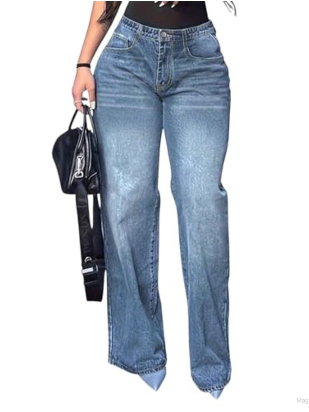 Wide Straight Leg Jeans High Waisted Viscose Baggy Denim Pants